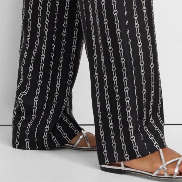 New Theory High Waised Wide Leg Trousers Pants in Chain Print Silk sz 4 - Picture 2 of 5